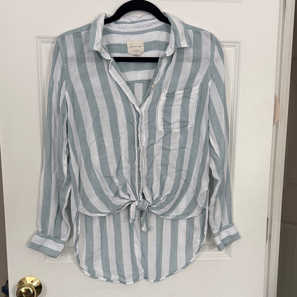 Striped Button-Up Shirt with Tie Front